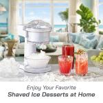 Elite Gourmet NEW Snow Cone & Shaved Ice Maker, ESI1201, Refreshing Slushies, Margaritas, Boba Drinks, Clear Lid & Shaved Ice Serving Bowl, Use Cubed & Bagged Ice, Stainless Steel Shaving Blade, White