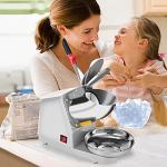 Yahpetes Electric Shaved Ice Machine 1Pcs Electric Dual Blades Ice Crusher Shaver Snow Cone Maker Machine 187lbs/hr for Home and Commercial Use (Sliver)