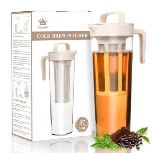 Cold Brew Tea Pitcher, Cold Brew Coffee Maker – 37 Fl Oz BPA-Free PP Pitcher with Durable Mesh Filter, Leak-Proof Cap, Comfortable Handle – Perfect for Fridge Side Door Storage & Ice Drinks