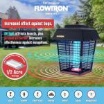 Flowtron Electric Bug Zapper 1/2 Acre Outdoor Insect Control with Dual Lure Method, 15W UV Light & Octenol Attractant for Fly & Mosquito, 5600V Kill Grid, Made in USA, UL Certified
