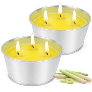 Large Citronella Candles Outdoor - Lemongrass Scented Candle Set 2 Pack Natural Wax Bucket Citronella Candles up to 180 Hours for Garden Patio Yard Home Balcony Camping Backyard
