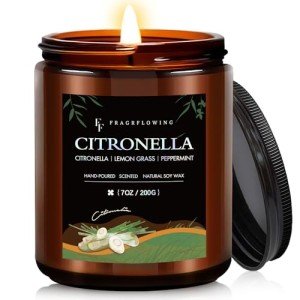 Citronella Candle, Indoor Outdoor Lemongrass Scented Candle，Natural Soy Wax Jar Candle, 50-Hour Burn Time, 7 oz