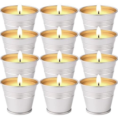 12 pack of citronella bucket candles for patio perimeter lighting