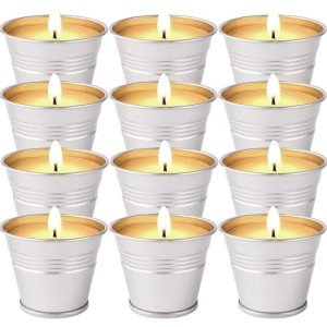 Citronella Candles Outdoor, 12 Pack Citronella Candle Set Made with Citronella Oils and Natural Soy Wax, 180 Hour Burn Time, 2 oz Small Bucket Candles for Patio, Home, Backyard, Camping