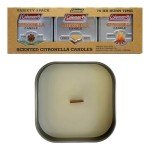 Coleman Scented Tin Citronella Candle, Includes S'Mores, Pine, and Campfire Scents, Crackle Wood Wicks for Outdoor Ambiance, Up to 25 Hours Burn Time, 3 Pack