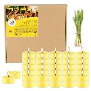 4-Hour 50Pack Citronella Tealight Candles, Outdoor and Indoor Summer Scented Candle,Natural Soy Wax Candle for Home Patio Garden Yard Balcony,BBQ Birthday Emergency
