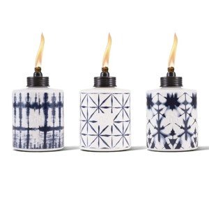TIKI Glass Tie-Dye Tabletop Torches, 3-Pack – Decorative Outdoor Torches for Patio, Backyard & Garden – Portable Tabletop Citronella Torches for Outdoor Lighting – Blue, 5.75-Inch