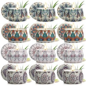 12 Pack Citronella Candles Outdoor, Natural Scented Candles for Patio, 360 Hours Lasting Soy Wax Citronella Candle Set, Summer Portable Candle Bulk for Garden, Patio, Balcony, Camping, Indoor