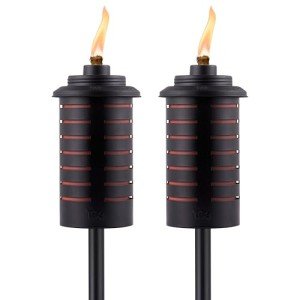 TIKI Metal Black & Orange Easy Install Outdoor Torches, 2-Pack – 65-Inch Decorative Torches for Patio, Lawn, Backyard & Garden – Weather-Resistant Torch Lighting with Wick & Snuffer