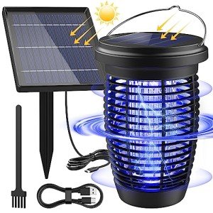 PALONE Solar Bug Zapper 2-in-1 Mosquito Killer Lamp Indoor 4500V Fly Zapper Outdoor Solar Powered with Ground Pole Type-C Rechargeable Insect Fly Trap with UV Light for Home Patio Backyard Camping