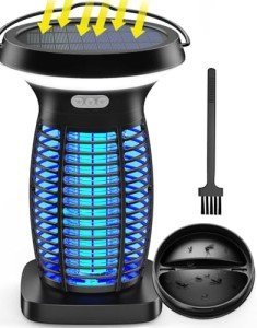 Solar Bug Zapper Outdoor, Mosquito Zapper Solar Powered, Electric Fly Zapper with Camping Lantern, Waterproof Insect Zapper, Cordless Mosquito Killer Lamp for Indoor Outdoor