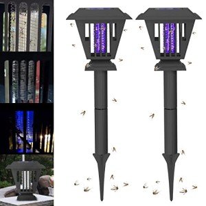 2 Pcs Solar Bug Zappers Outdoor Waterproof LED Solar Mosquito Zappers Outdoor Solar Powered Mosquito Killer Light Lamp