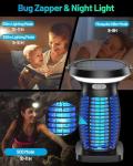 Solar Bug Zapper Outdoor, Mosquito Zapper Solar Powered, Electric Fly Zapper with Camping Lantern, Waterproof Insect Zapper, Cordless Mosquito Killer Lamp for Indoor Outdoor