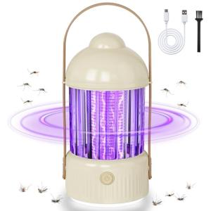 Bug Zappers Indoor UV Mosquito Zappers with Led Light, 3000V Electric Trap Fly Zappers, Upgraded Fruit Fly Killer Mosquito Lamp for Bedroom, Living Room, Balcony(Cream Yellow)