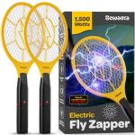 Electric Fly Swatter [Set of 2] Handheld Bug Zapper Racket for Indoor/Outdoor - Powerfull 1500 Volt Instant Flies/Bug & Mosquito - Portable Fly Zapper Battery Operated (AA Batteries not Included)