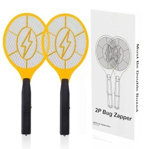 2 Pack Electric Fly Swatter, Handheld Bug Zapper Racket for Outdoor & Indoor, Tennis Mosquito Racket for Insect Battery Powered