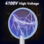 Nymrix Electric Fly Swatter Racket, 2 in 1 Mosquito Bug Zapper 4100V Handheld Mosquito Killer with 1800 mAh Rechargeable Battery, Purple Light and 3-Layer Safety Mesh for Indoor Outdoor Blue