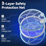 Nymrix Electric Fly Swatter Racket, 2 in 1 Mosquito Bug Zapper 4100V Handheld Mosquito Killer with 1800 mAh Rechargeable Battery, Purple Light and 3-Layer Safety Mesh for Indoor Outdoor Blue