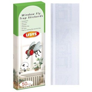 LFSYS 50 Pack Window Fly Trap, Fruit Fly Traps for Indoors, Fly Paper Sticky Strips, Fly Traps for Indoors Clear