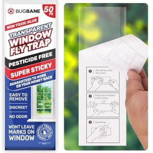 50 Window Fly Traps Sticky Non-Toxic Clear Fly Paper Indoor for Home. No Mess Flies Window Sticky Traps Bug Flies Strips Indoors. Fruit and Housefly Trap Indoor Flypaper Tape Gnat Catcher Killer