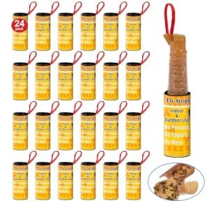 Glovv 24 Pack Sticky Fly Trap Indoor, Flies Strips Indoor Outdoor Hanging Paper Rolls for Home, Bug & Fruit Gnat Ribbons Tape Killer Catcher for Kitchen, Flying Insect Trap for Winged Insect, Mosquito