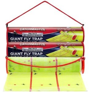 Catchmaster Giant Fly Glue Trap 3-Pack 30 Feet Each, Adhesive Fly Traps Outdoor, Sticky Bug Catcher, Bulk Flying Insect Paper Roll, Pet Safe Pest Control for Garage, Barn, Greenhouse & Garbage Room