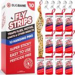 Fly Strips Indoor Sticky Hanging 10pk with Pins. Non Toxic Outdoor Fly Trap Indoor for Home. Flies Tape Paper Trap Ribbon Roll for House Gnat Fruit and Housefly. Bug Catchers for Inside Home Flypaper