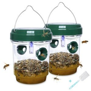 2 Pack Reusable Solar Carpenter Bee Traps for Outside Wasp Traps Outdoor Hanging, Hornet Trap Yellow Jacket Trap Wasp Catcher Outside for Garden