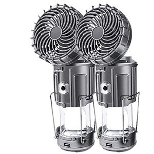 SupBri 2Pack Solar Camping Lantern with Fan, 3-Way Power Source,Rechargeable Lanterns for Power Outages, Camping Lights for Tent Hurricane Emergency Camping Gear Must Haves