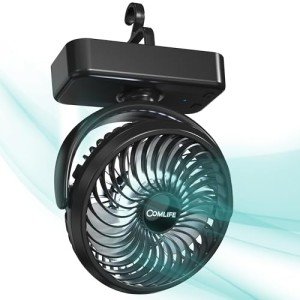 Camping Fan with LED Lantern - Rechargeable Battery Operated Fan, 35H Run Time Max, 3 Speeds, Portable Desk Fan with Hook for Tent Car RV Outdoor Emergency Outage Hurricane