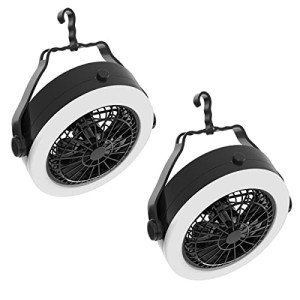 2-in-1 Camping Lantern with Fan Set - Set of 2 Portable Camping Lights with 12 Bright LED Bulbs, USB, and Rechargeable Battery by Wakeman