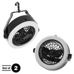 2-in-1 Camping Lantern with Fan Set - Set of 2 Portable Camping Lights with 12 Bright LED Bulbs, USB, and Rechargeable Battery by Wakeman