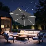 FRUITEAM Meteor Light Patio Umbrella, 7.5FT Table Umbrella Outdoor Patio with High-Strength Frame & Solar LED Lights, All-Weather UV Protection Sun Shade for Poolside, Garden, Backyard (Grey)