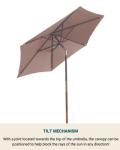 Formosa Covers 7 ft Wood Outdoor Patio Umbrella Market Style - Tilt Mechanism Eucalyptus Teak Oil Finish - Enhance Your Outdoor Space - Perfect for Small Patio, Deck, Bistro, and Poolside - Taupe