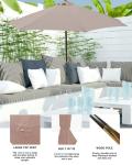 Formosa Covers 7 ft Wood Outdoor Patio Umbrella Market Style - Tilt Mechanism Eucalyptus Teak Oil Finish - Enhance Your Outdoor Space - Perfect for Small Patio, Deck, Bistro, and Poolside - Taupe