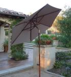 Formosa Covers 7 ft Wood Outdoor Patio Umbrella Market Style - Tilt Mechanism Eucalyptus Teak Oil Finish - Enhance Your Outdoor Space - Perfect for Small Patio, Deck, Bistro, and Poolside - Taupe