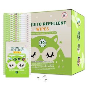 30 PCS Mosquito Repellent Wipes, Individually Wrapped Insect Repellent Wipes Made of Natural Plant-Based Essential Oils, Safe & Effective Insect Protection Perfect for Outdoor Activities, Long-Lasting