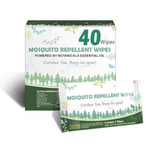 Natural Mosquito Repellent Wipes, DEET Free Insect & Bug Repellent Wipes, Easy to Use, Long Lasting, Travel Sized, 40 Packs