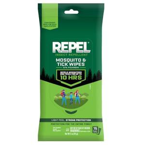 Repel Insect Repellent Mosquito & Tick Wipes 12% Picaridin, Repels Mosquitoes and Ticks for Up to 10 Hours in A Convenient Travel Wipe for Whole-Family Mosquito and Tick Protection,15 Count, 3 Ounces