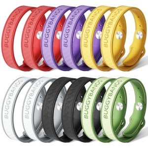 BuggyBands Mosquito Repellent Bracelets,12 Pack Silicone Mosquito Repellent Bands with DEET Free, Natural & Waterproof Bug Wristbands for Kids and Adults, Outdoor Traveling Protection
