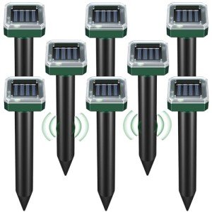 Mole Repellent Solar Powered 8 Pack,Snake Vole Repellent Outdoor, Gopher Repellent Ultrasonic Solar Powered for Lawn Garden Waterproof, Sonic Mole Spikes,Get Rid of Moles Groundhog Chipmunk Repellent