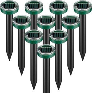 10pk Mole Repellent for Lawns Ultrasonic Solar Powered Outdoor Waterproof for Gardens Yards Moles Gophers Voles and Snakes Sonic Spikes Stakes Chaser