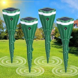 Mole Repellent Solar Powered, 4 Pack Waterproof Ultrasonic Repeller Deterrent Stake,Sonic Spikes Get Rid for Gopher, Chipmunk, Groundhog, Vole, Mice, Rodent, Snake, Repellent for Lawns Yard Garden