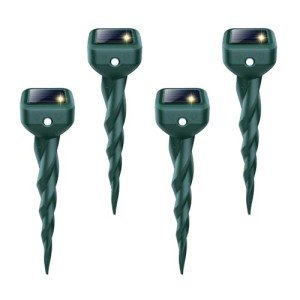Mole Repellent Solar Powered, 4 Pack Waterproof Ultrasonic Deterrent Stake, Get Rid for Snake, Deer, Gopher, Vole, Groundhog, Sonic Spikes Outdoor Repellent for Lawns Garden & Yard