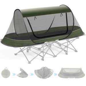 Pop-Up Mosquito Tent for Camping, 1 Person Bug Net Cot Tent, 3s Automatic Setup Screen Net for Adults & Kids, Fits with Camping Cot, Lightweight & Portable for Outdoor Hiking Traveling