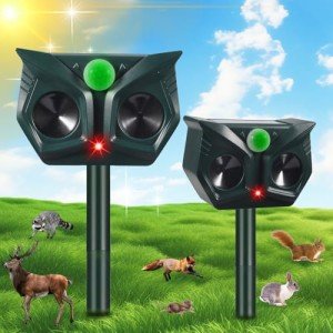 2025 Solar Animal Repeller Ultrasonic Cat Repellent Outdoor with Motion Sensor Waterproof Deer detetrrent to Scare Away Dog Rabbit Rodent Squirrel Skunk Repellent for Yard Farm Garden(2pack)