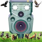 Solar Animal Repeller Outdoor - Ultrasonic Motion Activated Deterrent with Flashing LED Light - Waterproof Yard & Garden Protector for Deer, Cat, Squirrel, Rodents (1 Pack)