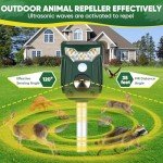 Cat Repellent Outdoor Solar Ultrasonic Animal Repeller- Motion Activated Pest Deterrent Device for Cats, Dogs, Raccoons, Deer, Skunks,Rodents, Waterproof Scare Away Raccoon Deterrent Stakes(Green)