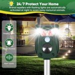 Cat Repellent Outdoor Solar Ultrasonic Animal Repeller- Motion Activated Pest Deterrent Device for Cats, Dogs, Raccoons, Deer, Skunks,Rodents, Waterproof Scare Away Raccoon Deterrent Stakes(Green)