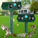 2 Pack 2025 Ultrasonic Animal Repellent Outdoor Cat Repellent Devices Solar Animal Repeller Motion Activated Deterrent to Scare Deer Squirrel Rabbit Raccoon Skunk for Yard Lawn Outdoor